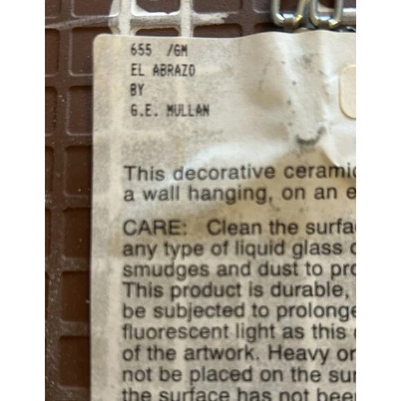 El Abrazo Artist G. E. Mullen Folk Art 8" Redware Ceramic Southwestern Tile 1983 - Picture 8 of 8